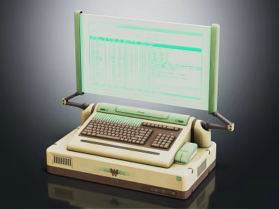 Vintage Computer Terminal With Green Screen Display And Retro Keyboard Design 3d model