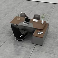 Modern Office Wooden Desk And Chair Set With Laptop Lamp Potted Plant