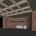 Modern Ceiling Design with Wooden Panels Curved Lines Grid Structure and Recessed Lighting
