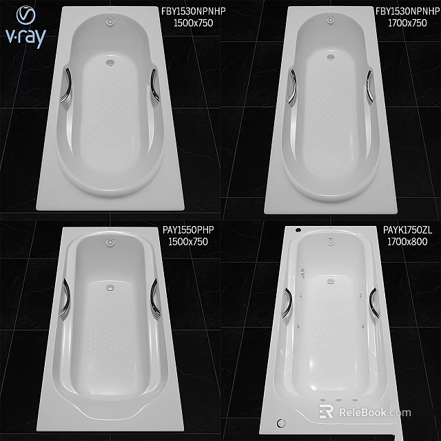 Different Models of White Bathtub with Various Dimensions and Size Specifications 3d model 
