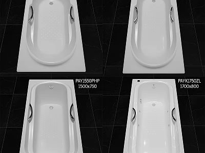 Different Models of White Bathtub with Various Dimensions and Size Specifications 3d model