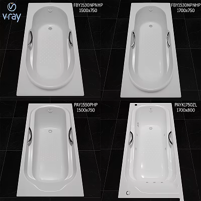 Different Models of White Bathtub with Various Dimensions and Size Specifications 3d model