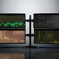 Professional Electronic Monitor Setup On Dual Stand With Multiple Screens Displaying Data Charts