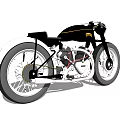 Black Vintage Motorcycle With Yellow Headlight And Silver Rims Exposed Engine