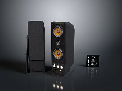 Modern Black Computer Speakers With Control Knobs Brand Logo And Desktop Audio Amplifier 3d model