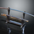 Traditional Katana Weapon with Sharp Blade and Ornate Sheath on Display Stand