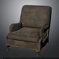 Vintage Brown Leather Armchair With Armrests Wheeled Legs And Stitched Details