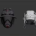 Gray Firefighter Helmet With Face Mask And White Tactical Helmet Detailed Structure