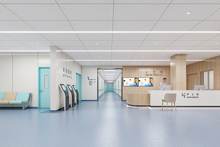 modern hospital nurse station walkway 3d model