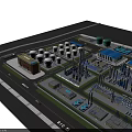 Industrial Factory Exterior With Large Storage Tanks Tall Chimney And Roof Equipment