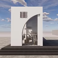 Stylish Clothing Store Interior With White Building Orange Curved Archway Staircase And Mannequins