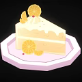 Delicious Lemon Cake Slice With Whipped Cream And Lemon Slices On Pink Plate