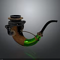 Steampunk Vintage Pipe With Wooden Body Metal Gears Green Accent And Black Stem