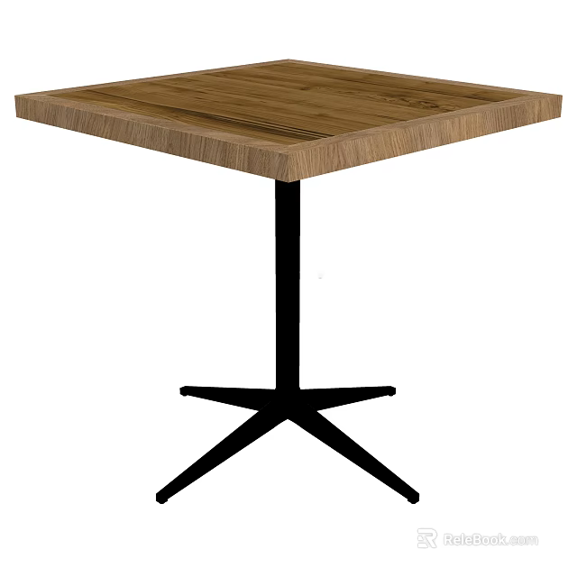 Square Wooden Desk With Black Tripod Star Shaped Base And Simple Design 3d model 