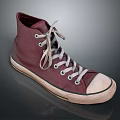 Burgundy High Top Leather Casual Shoes With Gray Laces Beige Sole And Worn Details