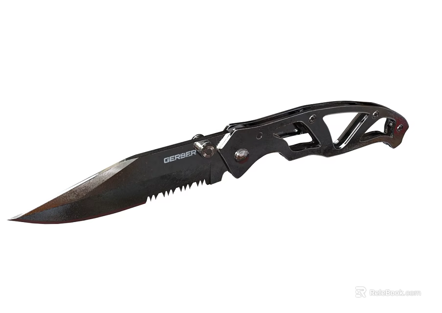 Tactical Combat Knife With Serrated Blade Black Handle And Ergonomic Grip Design 3d model 