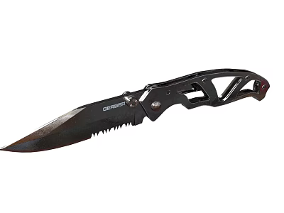 Tactical Combat Knife With Serrated Blade Black Handle And Ergonomic Grip Design 3d model