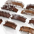 Chinese-style wooden bridge trestle bridge landscape bridge 3d model