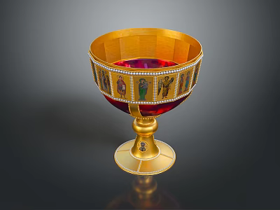 Golden Decorative Goblet With Intricate Patterns Red Liquid And Base 3d model