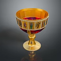 Golden Decorative Goblet With Intricate Patterns Red Liquid And Base