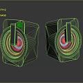 Modern Gray Cube Shaped Speakers With Compact Design And Reflective Surface For High Quality Sound