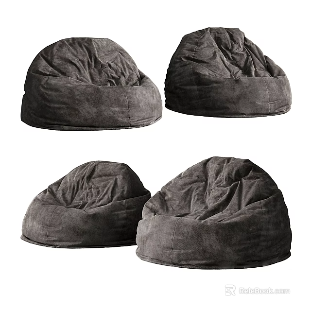 Grey Velvet Bean Bag Chairs Soft Plush Comfortable Lounge Seating for Living Room 3d model 