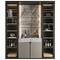 Modern Sideboard With Glass Doors Marble Top Wine Glasses And Storage Shelves