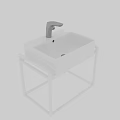 Contemporary Bathroom White Ceramic Washbasin with Sleek Metal Frame and Chrome Faucet