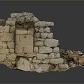 Ancient Stone Wall Ruins With Rough Texture And Mossy Patches