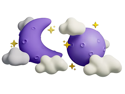 Magical Floral Installation With Purple Moon Clouds And Shining Stars Decor 3d model
