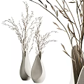 Minimalist White Ceramic Vases With Dried Plants And Decorative Branches