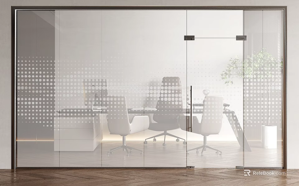 Modern Meeting Room Interior With Glass Partition White Tables And Chairs 3d model 