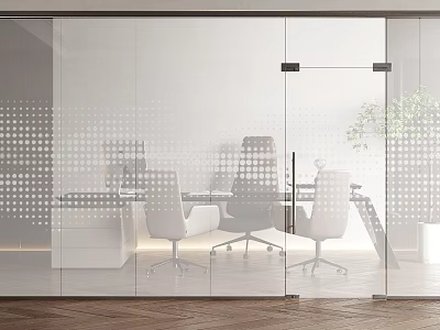 Modern Meeting Room Interior With Glass Partition White Tables And Chairs 3d model