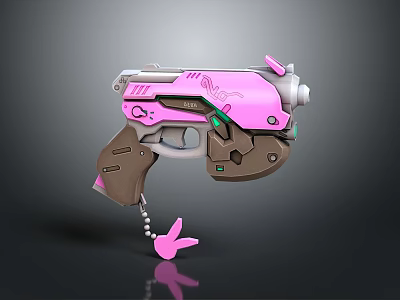 Pink And Gray Pistol With ROX Lettering Brown Grip And Rabbit Charm 3d model