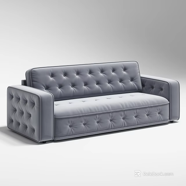 Gray Tufted Upholstered Two Seater Sofa With Modern Design And Comfortable Cushions 3d model