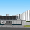 Modern Sales Office Building With Large Glass Windows Open Entrance And Greenery Surroundings