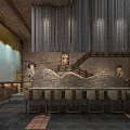 Traditional Cave Style Restaurant Interior With Murals Bar Counter Modern Design And Wooden Furniture