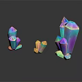 Glossy Colorful Stone Crystals In Purple Blue Yellow Hues With Black Background Reflections