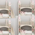 Castle Shaped Kids Bunk Bed With Pink Turrets Slide and Storage for Children Bedroom