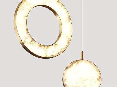 Modern Minimalist Pendant Lights With Golden Circular Ring And Round Marble Texture 3d model