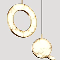 Modern Minimalist Pendant Lights With Golden Circular Ring And Round Marble Texture