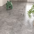 Gray Textured Floor Tiles with Green Hippo Decor Metal Ornaments Green Plant and White Columns