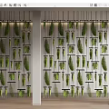 Modern Interior Partition Design With Vertical Green Plant Decorations And Metal Frame Structure