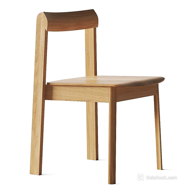 Modern Minimalist Single Chair With Light Oak Wooden Frame And Flat Solid Seat 3d model 