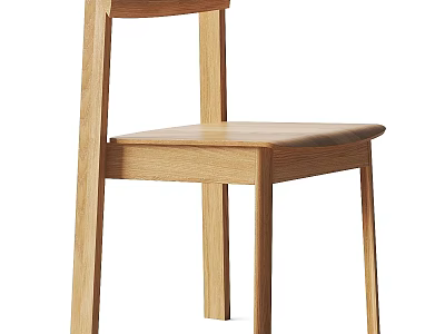 Modern Minimalist Single Chair With Light Oak Wooden Frame And Flat Solid Seat 3d model