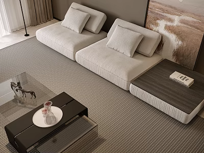 Modern Living Dining Room Interior With Gray Sofa Coffee Table Area Rug And Artwork 3d model