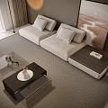 Modern Living Dining Room Interior With Gray Sofa Coffee Table Area Rug And Artwork
