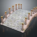 Decorative Stone Bridge With Stone Slab Deck Golden Pillars And Rope Railings