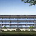 Modern Townhouses Exterior Design Featuring Glass Curtain Walls Balconies And Roadside Greenery