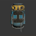 Blue Yellow 3D Mechanical Robot Character With Metal Structure Stand Support